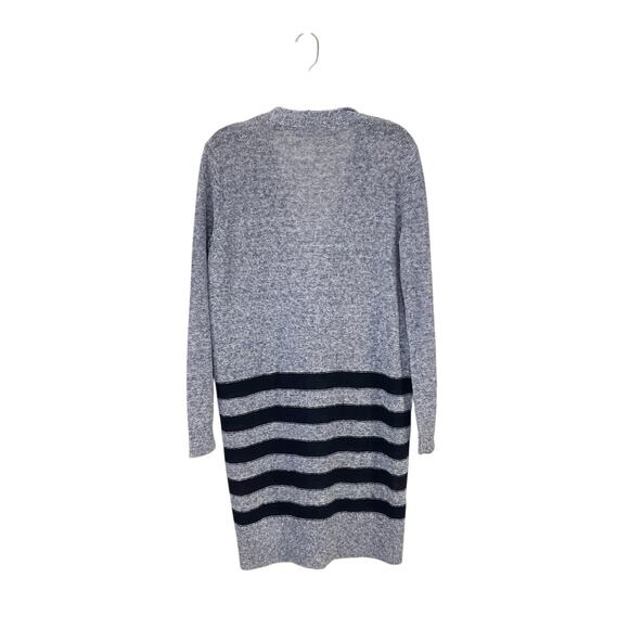 Nordstrom Collection Cardigan Boyfriend Blue Sweater Striped Linen Size Medium - Picture 2 of 7